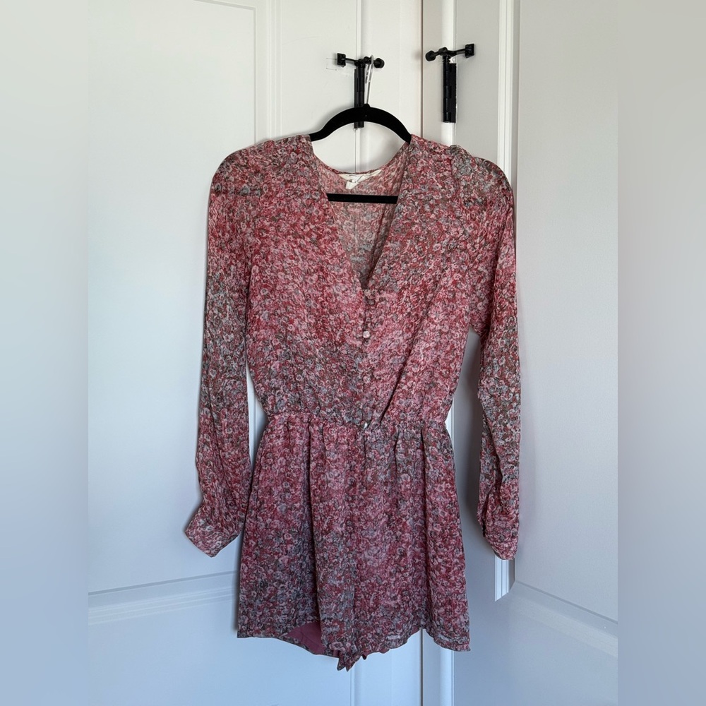 BCBGeneration Pink Floral Long Sleeve Romper